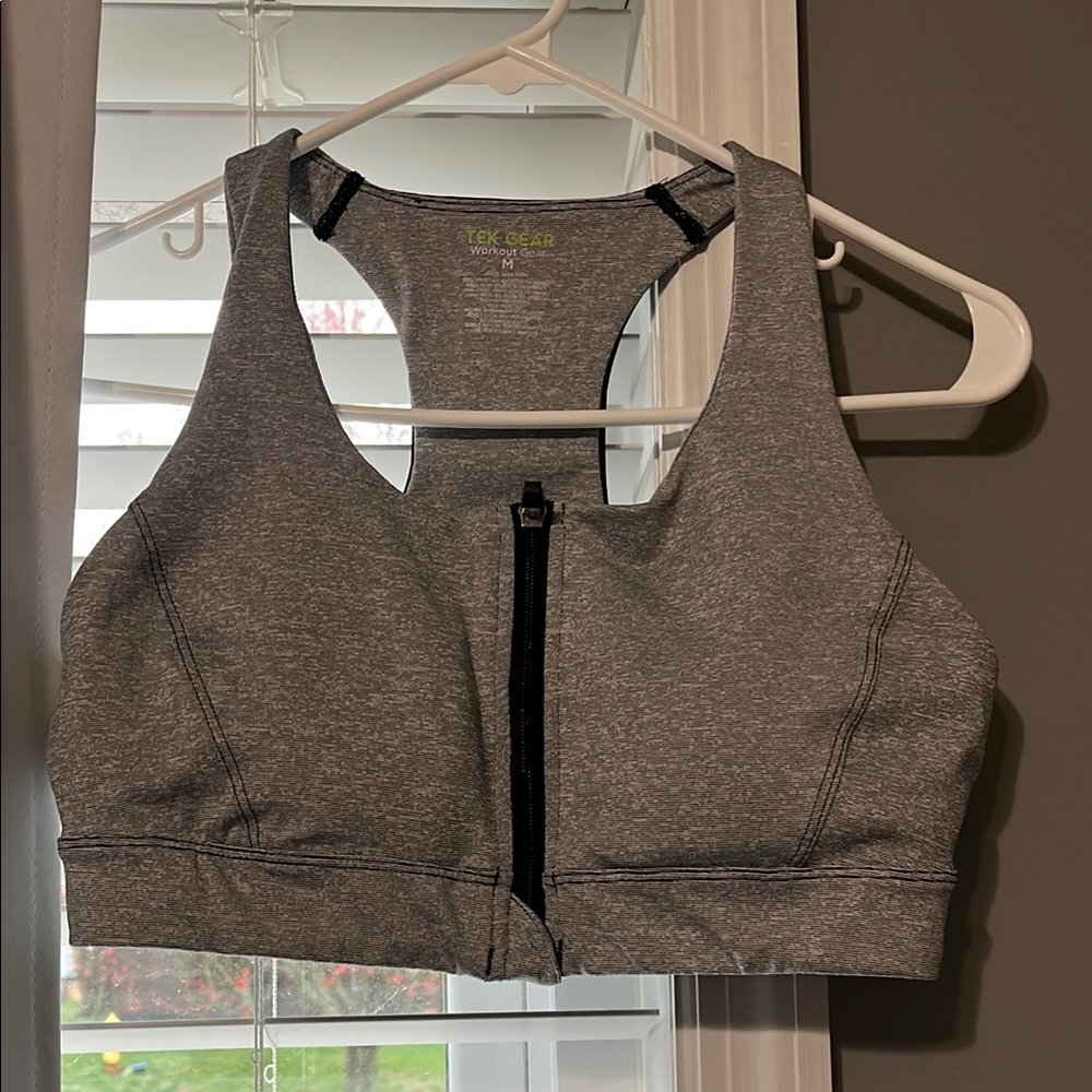 Gray Zip-Front Sports Bra